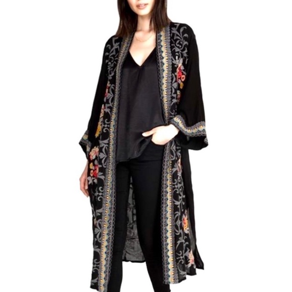 Johnny Was Mayflower Kimono Duster long sheer black embroidered plus sized XXL - Picture 4 of 9